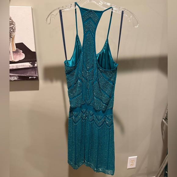 Parker Mini Dress Womens Small Teal beaded Holiday Party Event Glam NYE - Picture 3 of 7